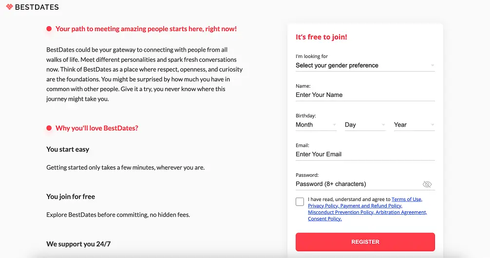 BestDates sign up for free
