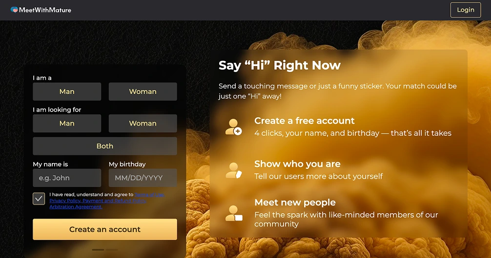 MeetWithMature sign up form